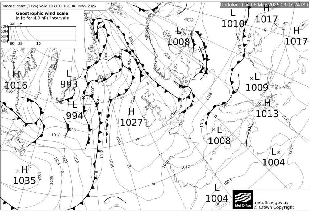 T+24 Hours Surface Forecast (North Atlantic)