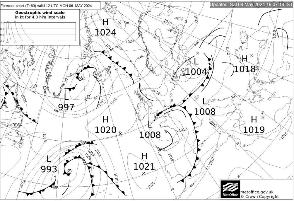 T+60 Hours Surface Forecast (North Atlantic)